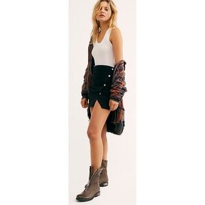 We the Free People Notched Black Denim Mini Skirt 12 Y2K Snap Wrap Grunge Edgy